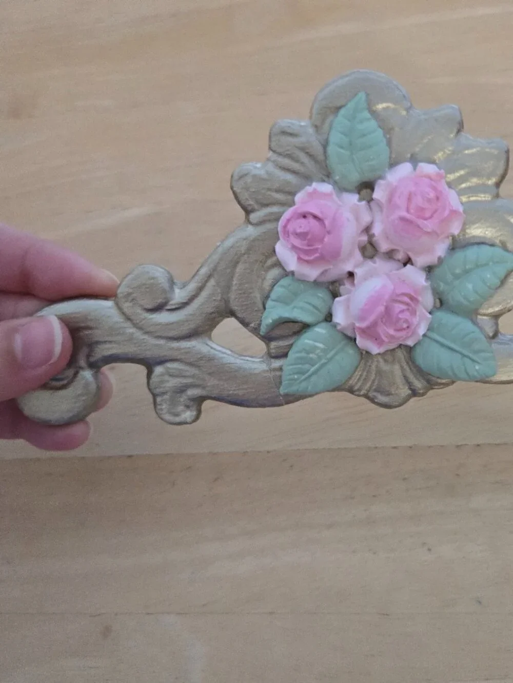 Pink Rose Wall Decor Gold Scrollwork Cottagecore Vintage-Style